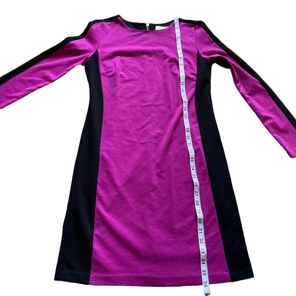 Michael Kors Long Sleeve Black and Magenta Color Block Dress Size 6 - Picture 5 of 5
